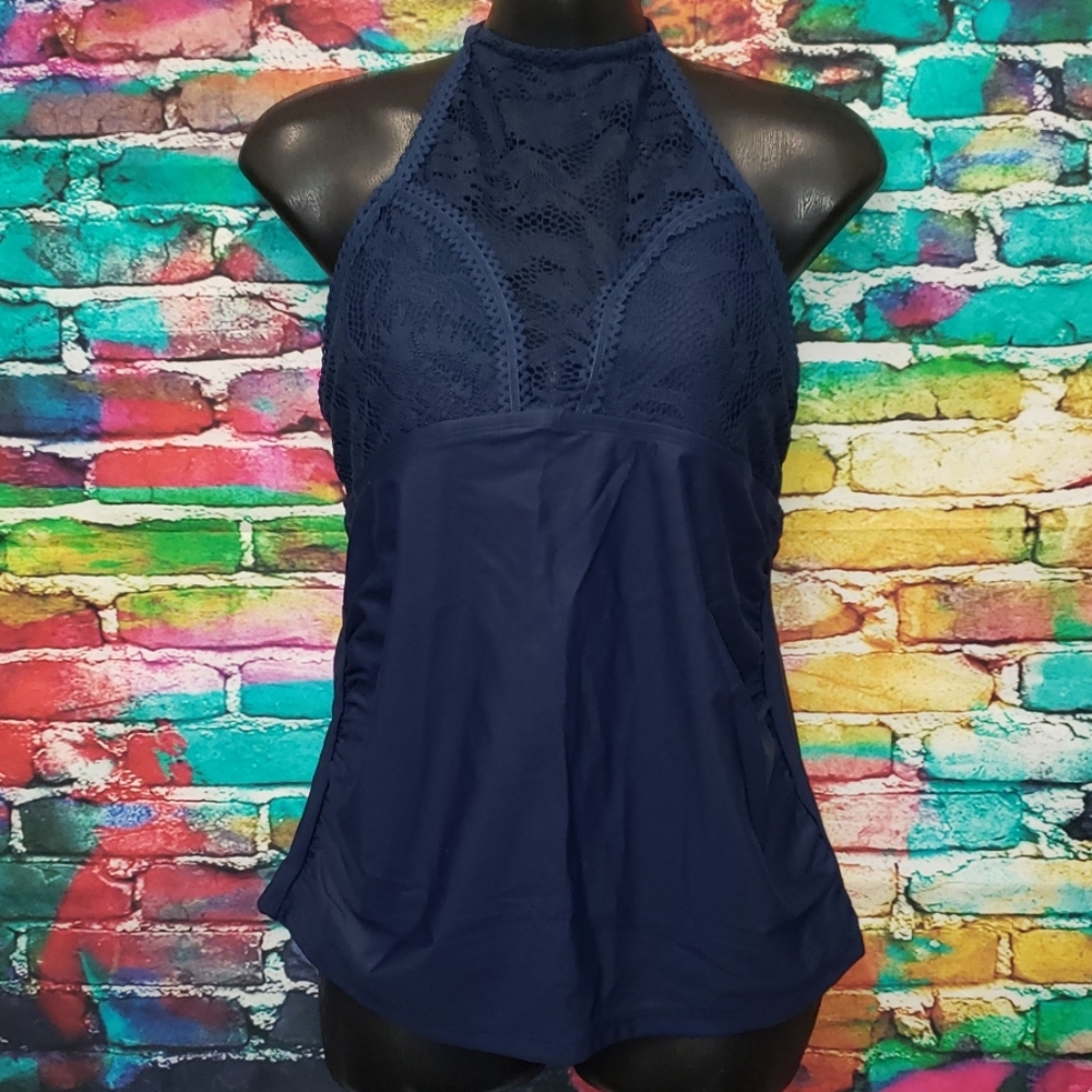 New coastal blue navy halter top swimwear medium